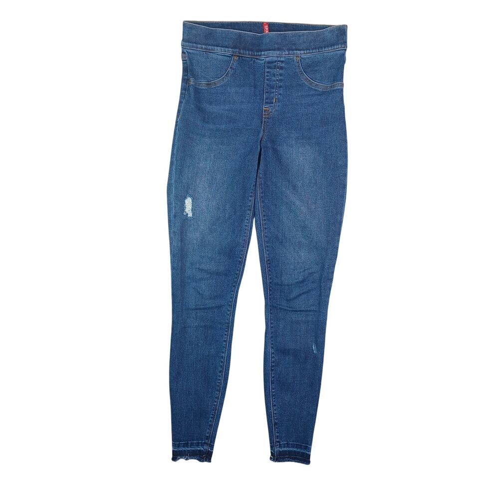 SPANX Jeans Women's‎ Small Blue Skinny High Waist Ankle Pull On Raw Hem Denim